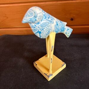 Blue and Yellow Decorative Metal Bird Figurine